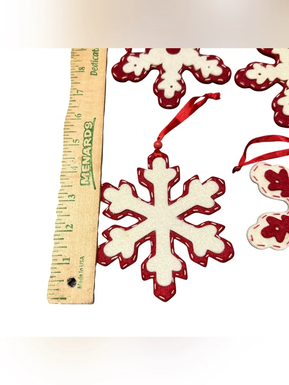 Lot Of 18 Snowflake Christmas Ornaments Felt Red White